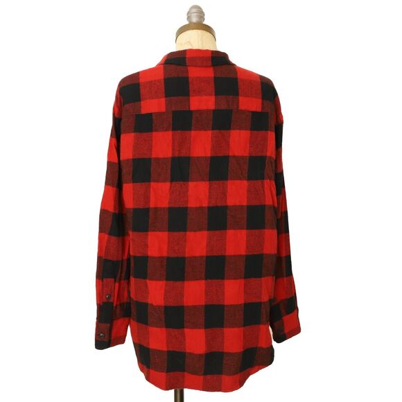 MADEWELL Plaid Fleece Oversized Button Down Shirt S Red Black Lumberjack EUC B85 - Picture 4 of 6